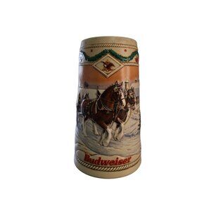 1996 Budweiser Holiday Stein American Homestead Clydesdales Beer Mug Collectible